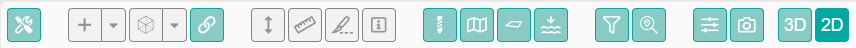 Toolbar of GST Web in the 2d context. 3d tools are disabled.